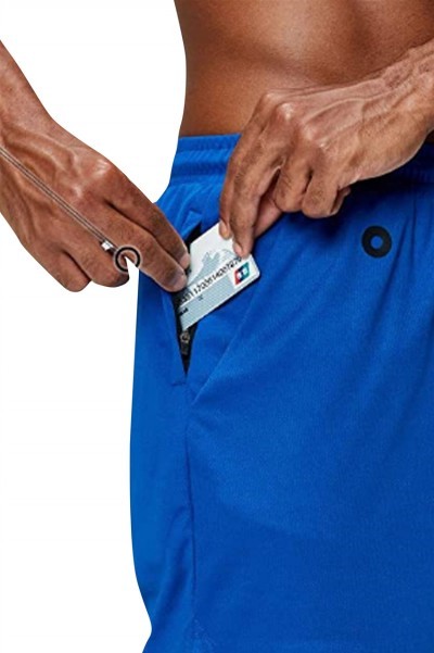 SKSP007 custom-made sports shorts running fast-drying tight-fitting design double-layer pants anti-glare lining design mobile phone pocket back zipper pocket front side design earphone hole sports shorts supplier five-minute sports pants front view